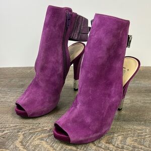 Guess Purple Suede Platform Peep-Toe Stiletto Booties Size 6
